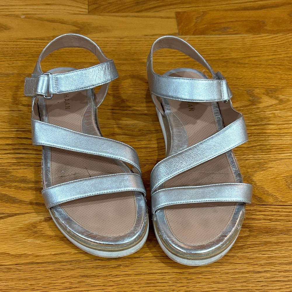 Cole Haan Silver Metallic Strappy Sandals, Sz 8.5